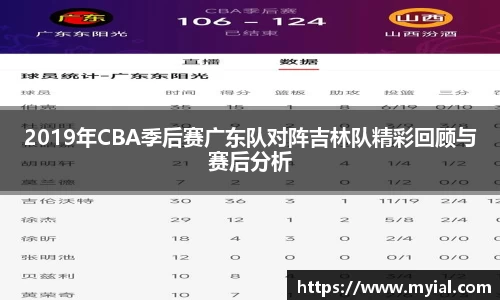 2019年CBA季后赛广东队对阵吉林队精彩回顾与赛后分析